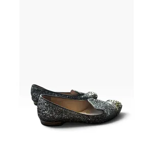 Miu Miu Silver Glitter Studded Toe Cap Smoking Slipper Loafers EU 37 US 7 5S8518 thumbnail 4
