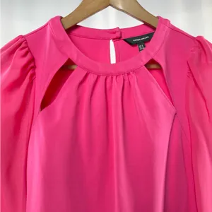 Karen Millen Sheer Sleeve Cut Out Blouse in‎ Bright Pink Size 2 thumbnail 2