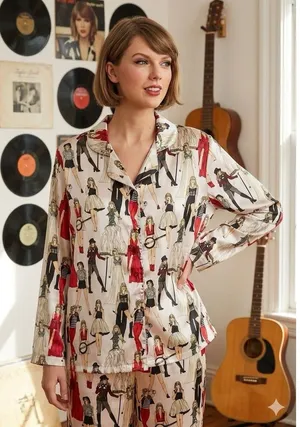 Taylor Swift Pajama Shirt Size M Multicolored AOP Red Taylor's Version Eras thumbnail 1
