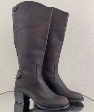 Dark Brown Red Leather Loretta Tall Knee High Riding Heeled Boots thumbnail 1