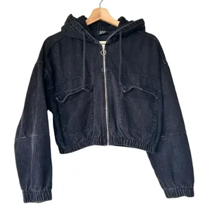 BDG Urban Outfitters S Cropped Corduroy Jacket Women's Black Hooded 90s Y2K thumbnail 1