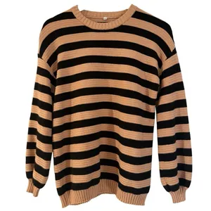 Amazon crewneck tan and black striped sweater size small thumbnail 1