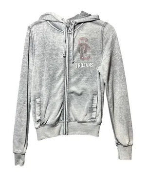 USC Her Style‎ Trojans Rhinestone Zip Up Hoodie Gray So Cal 80 Medium thumbnail 1