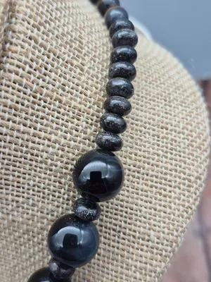 Black Glass Bead Collar Necklace Tigers Eye Faceted Teardrop Pendant Witchy Goth thumbnail 5