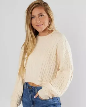 Buckle Le Lis Ivory Cable Ribbed Cropped Pullover Sweater Size Large thumbnail 1