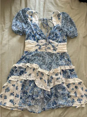 Altar'd State Dress Mini Floral Blue Small thumbnail 1