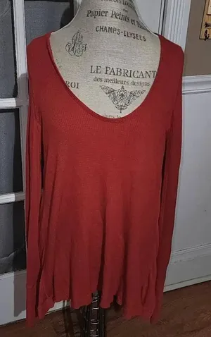 We The‎ Free People Womens Burnt Orange Malibu Thermal Shirt Medium thumbnail 1