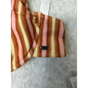 PacSun Outer Banks OBX Striped Underwire Bikini Top Pink Yellow Brown Medium NEW thumbnail 2