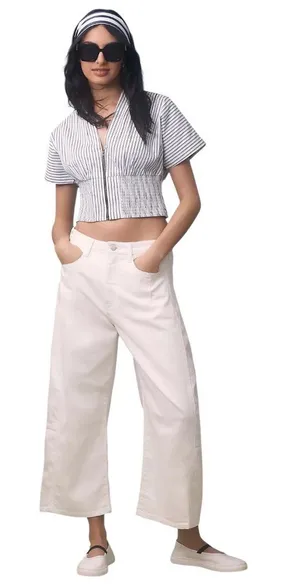 Pilcro Heritage Curve Mid-Rise Barrel Leg Jeans White Size 32T Anthropologie thumbnail 1
