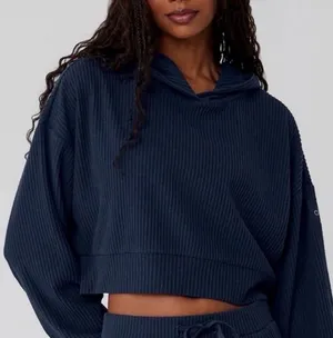 Alo Yoga Muse Hoodie Cropped Ribbed Size Small thumbnail 1