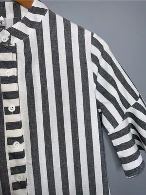 Striped Black and White Mini Dress - Casual Button-Front Small thumbnail 4