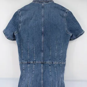 FP We The Free Jayde Flare Denim Jumpsuit Blue Zip Front Retro Romper Size L thumbnail 7