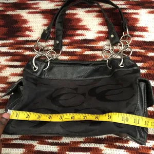 Y2K Gothic Whimsygoth Grunge Black monogram “C” shoulder hand bag purse silver o-ring chain straps studded thumbnail 5
