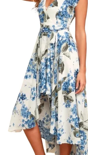 Lulus French Countryside White Floral Print High-low Dress White & Bl thumbnail 8