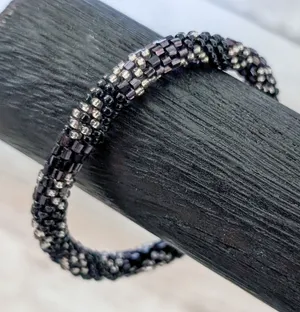 Vintage Bracelet Dark Purple, Black, Clear Beads thumbnail 1