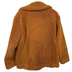 Free People Womens Teddy Peacoat Rust Orange Faux Fur Sherpa Jacket Size XS thumbnail 4