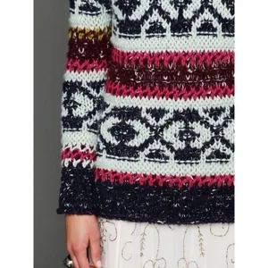 FREE PEOPLE Silver Reed Chunky Knit Fairisle Fair Isle Sweater Wool Linen Small thumbnail 6