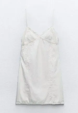 NWT❗️ Zara Embroidered Short Dress with Lace Detail White Size L thumbnail 7