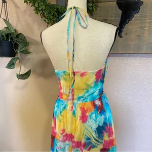 NWOT Lulus Stunning One Multi Abstract Print Drawstring Halter Maxi Dress thumbnail 6