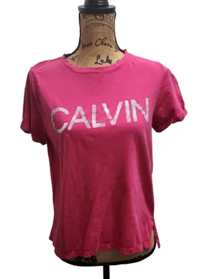 Calvin‎ Klein Womens Pink Short Sleeve Logo T-Shirt Crew Neck Casual Top thumbnail 1