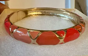 Sequin silver cross orange pink Coral Enamel Hinged Bangle Bracelet new in box thumbnail 1