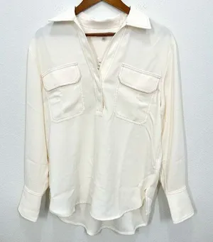 Madewell Women's Size‎ Medium Contrast-Stitch Popover Shirt Cream Classic Preppy thumbnail 1