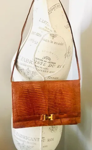 H Tan Snakeskin Shoulder Purse Clutch Gold thumbnail 1