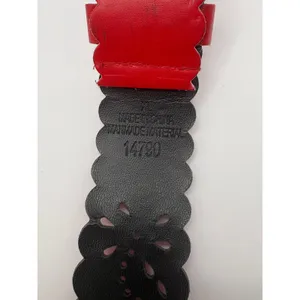 Red Scalloped Laser Cut‎ Floral Belt Rhinestone Buckle XL Sparkly Coquette thumbnail 7