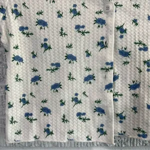 Blue Floral Cropped Button Front Baby Tee Cardigan Top Women's Small Cottage thumbnail 3