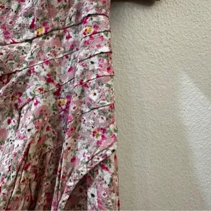 Astr The Label Puff Sleeve Front Slit Midi Dress In Pink‎ Multi Ditsy Size Large thumbnail 8