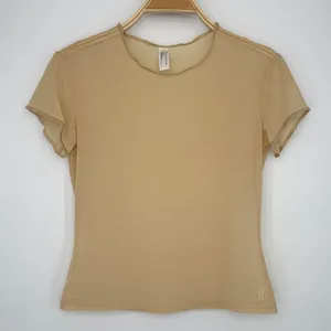 Ralph Lauren Pointelle Mesh Short‎ Sleeve Tee Small Beige Y2K Minimalist Chic thumbnail 2