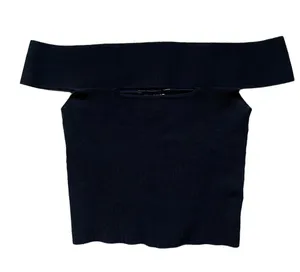 Express Contour Knit Keyhole Off Shoulder Black Crop Top Small thumbnail 1