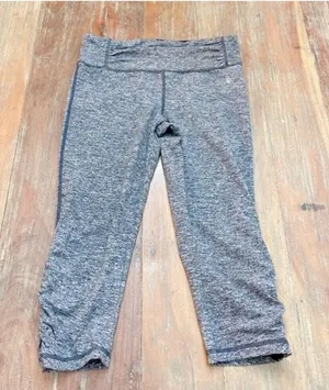 Tangerine Gray Capri Leggings Ruched Zipper Sides Small thumbnail 1