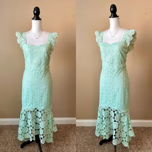 LENA | Green Trumpet Lace Fly Away With Me Maxi Dress Sz M thumbnail 4