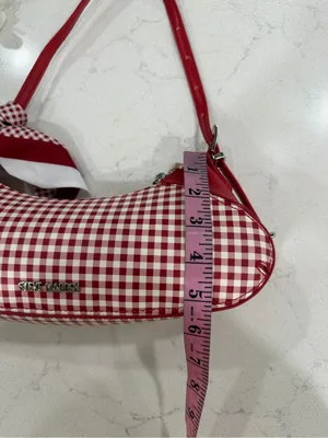 Steve Madden Red and White Gingham Shoulder Bag with Scarf Accent thumbnail 6