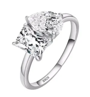 Sterling Silver SIZE 6 925 Emerald And Pear CZ Engagement Ring thumbnail 1