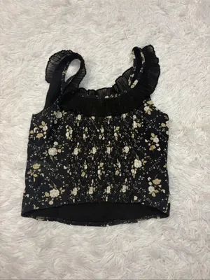 Heartloom Black Floral Pleated Square-Neck Tank Top thumbnail 2