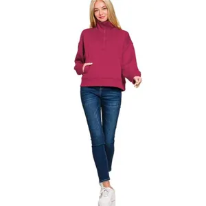 Zenana Scuba Half Zip Sweatshirt‎ with Pockets thumbnail 3