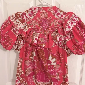 Love The Label Tatiana Floral Mini Ruffle Dress Clementine Pink Print Size Small thumbnail 9