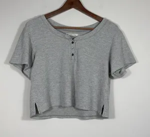 Abercrombie & Fitch Gray Waffle Knit Crop Henley Tee XS thumbnail 1