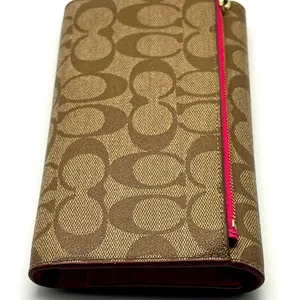 Coach brown leather signature Charlie C snap wallet pink interior A1532 … thumbnail 5