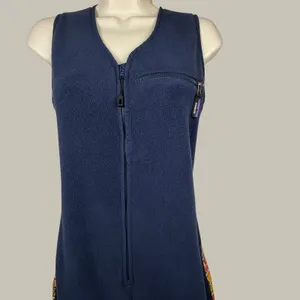 Patagonia Women's Fleece Jumpsuit Small Navy Geometric Cabincore Outdoor Lounge thumbnail 7
