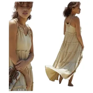Anthropologie Charlie Holiday Senorita Maxi Dress Sz 8 Tan‎ Boho Tiered Sundress thumbnail 2