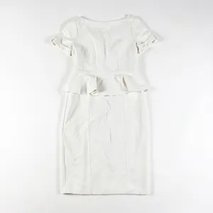 London Ponte Stretch Boat Neck Peplum Sheath Midi Dress Solid White 8 thumbnail 1