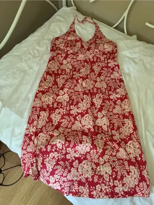 J. Crew Red and White Floral Halter Midi Dress 100% cotton y2k thumbnail 4