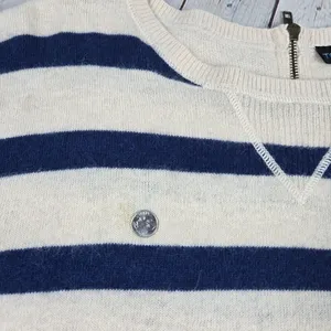 Topshop Womens Angora Blend Striped Short‎ Sleeve Sweater Cream Navy Blue US 4 thumbnail 7