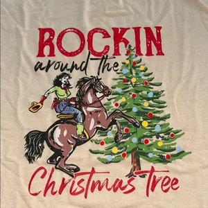 NWT Western Christmas Cowboy Rockin Around Tree Graphic Tee Women’s XL thumbnail 2