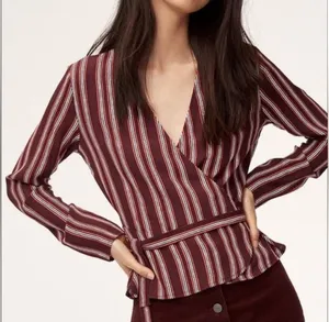 New. Wilfred Free Aritzia Stripe Shannon Wrap Blouse thumbnail 1