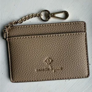Nanette Lepore Taupe Leather Card Holder with Chain thumbnail 1