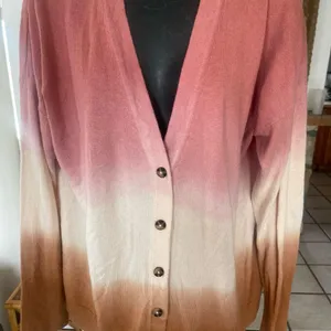 J.Jill Dip Dyed Ombré Cardigan Sweater Womens Large Pink Brown White But… thumbnail 3